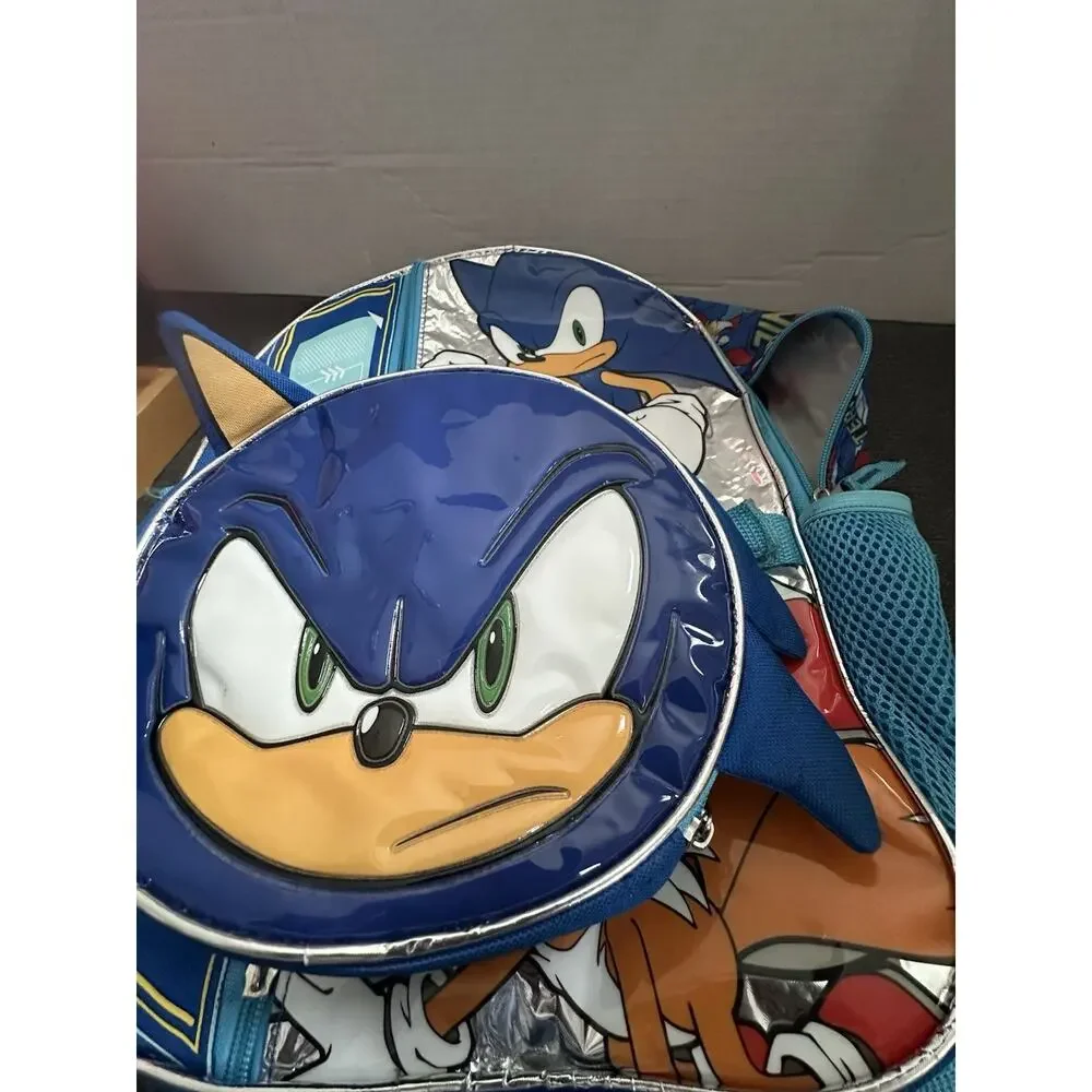 Sonic The Hedgehog Backpack w/ Attached Lunch Bag Knuckles Tails Kids School